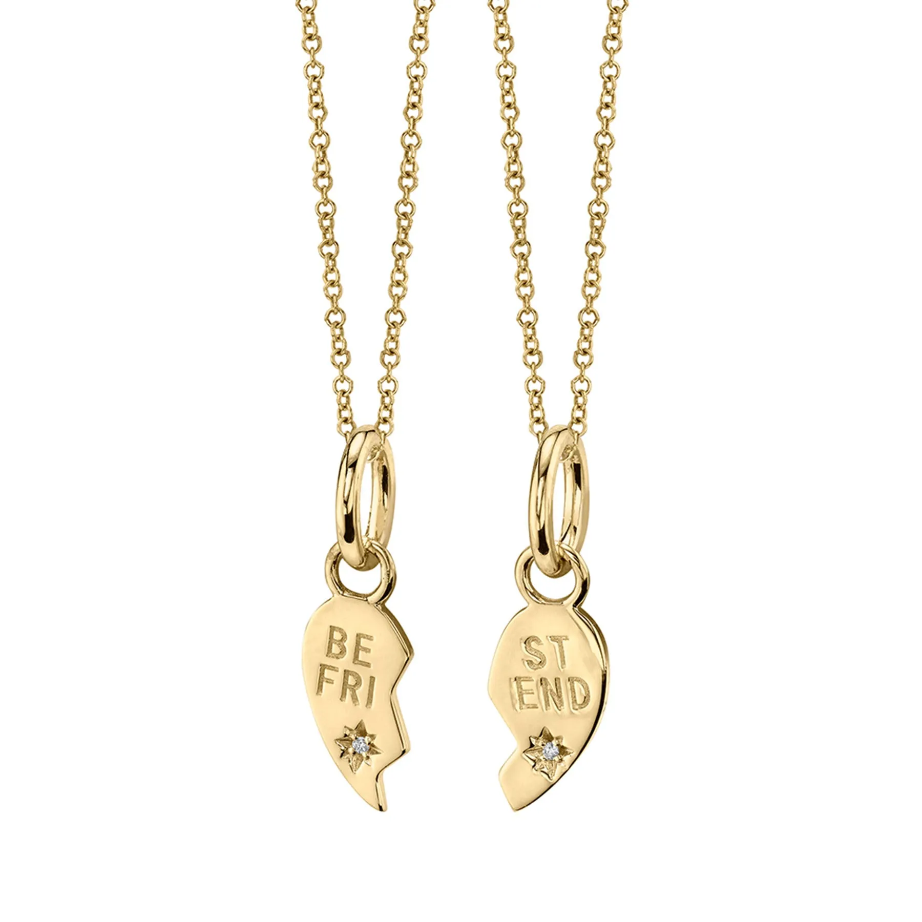 Best Friends Heart Pendant Set - White Diamond / 14k Yellow Gold