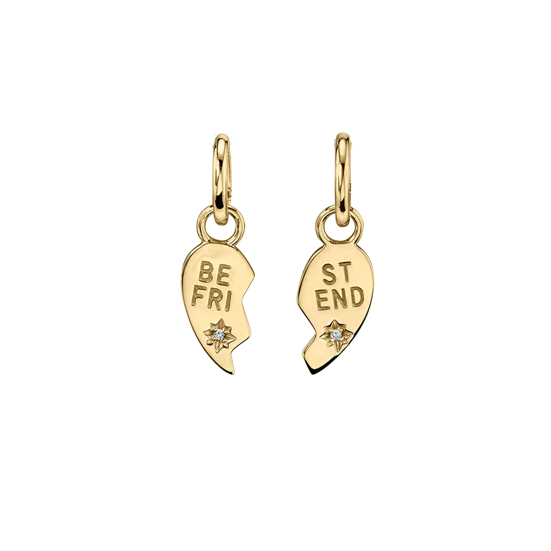 Best Friends Heart Pendant Set - White Diamond / 14k Yellow Gold