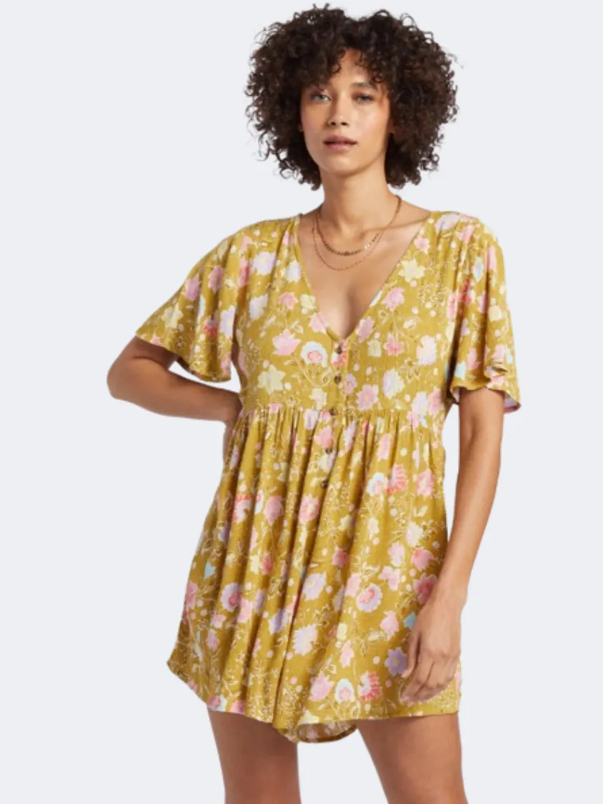 Billabong Spring Daze Onesie Women Lifestyle Dress Green Envy