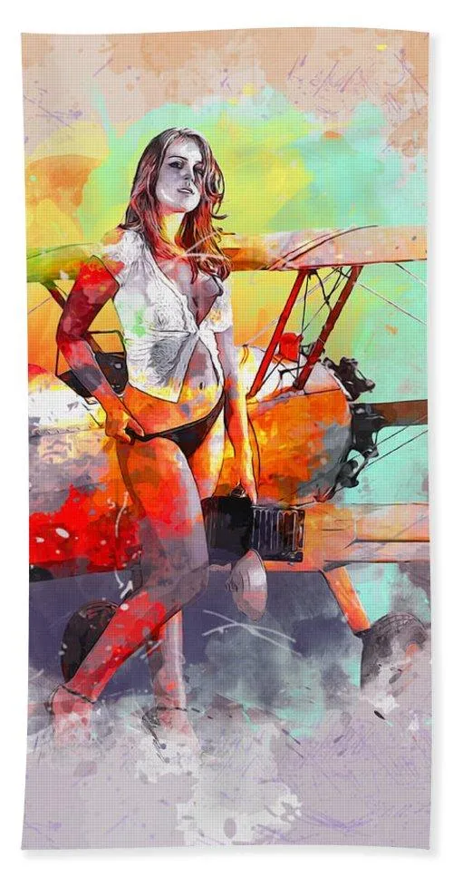 Biplane Girl - Bath Towel