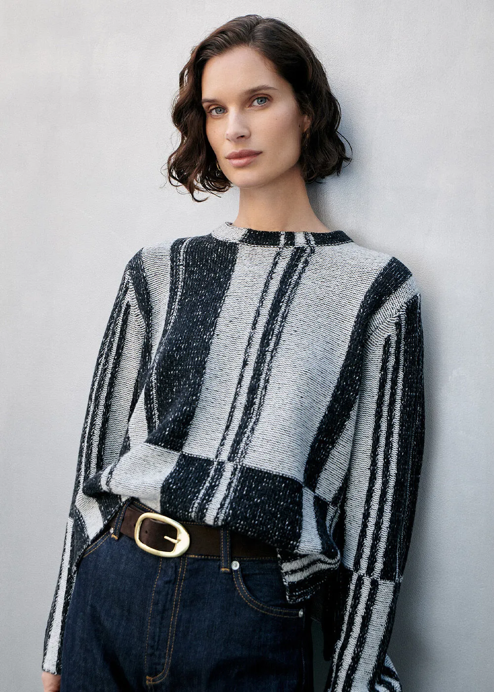 Black Block Stripe Wool Knit