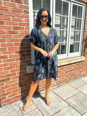 Black Floral Sandra Button Tunic Dress