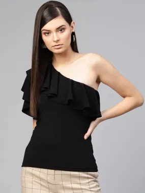 Black One Shoulder Ruffle Top