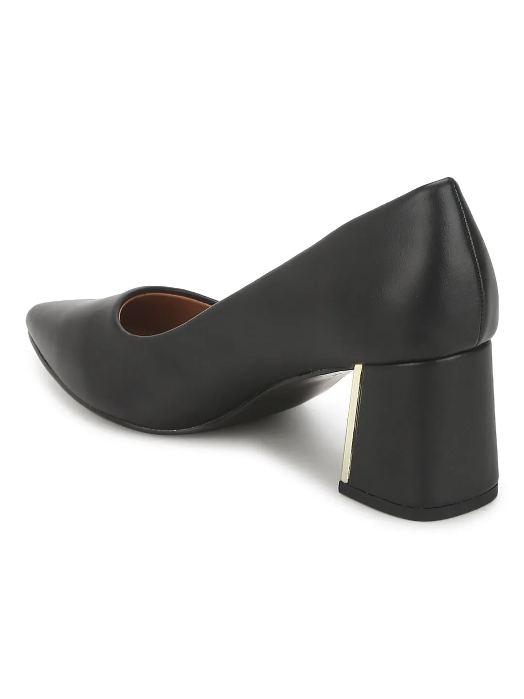 Black PU Belly Low Block Heels