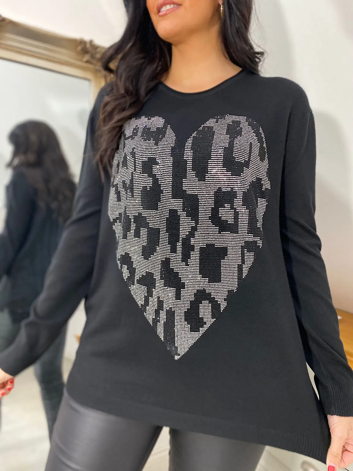 Black Sparkle Heart Knit Olivia