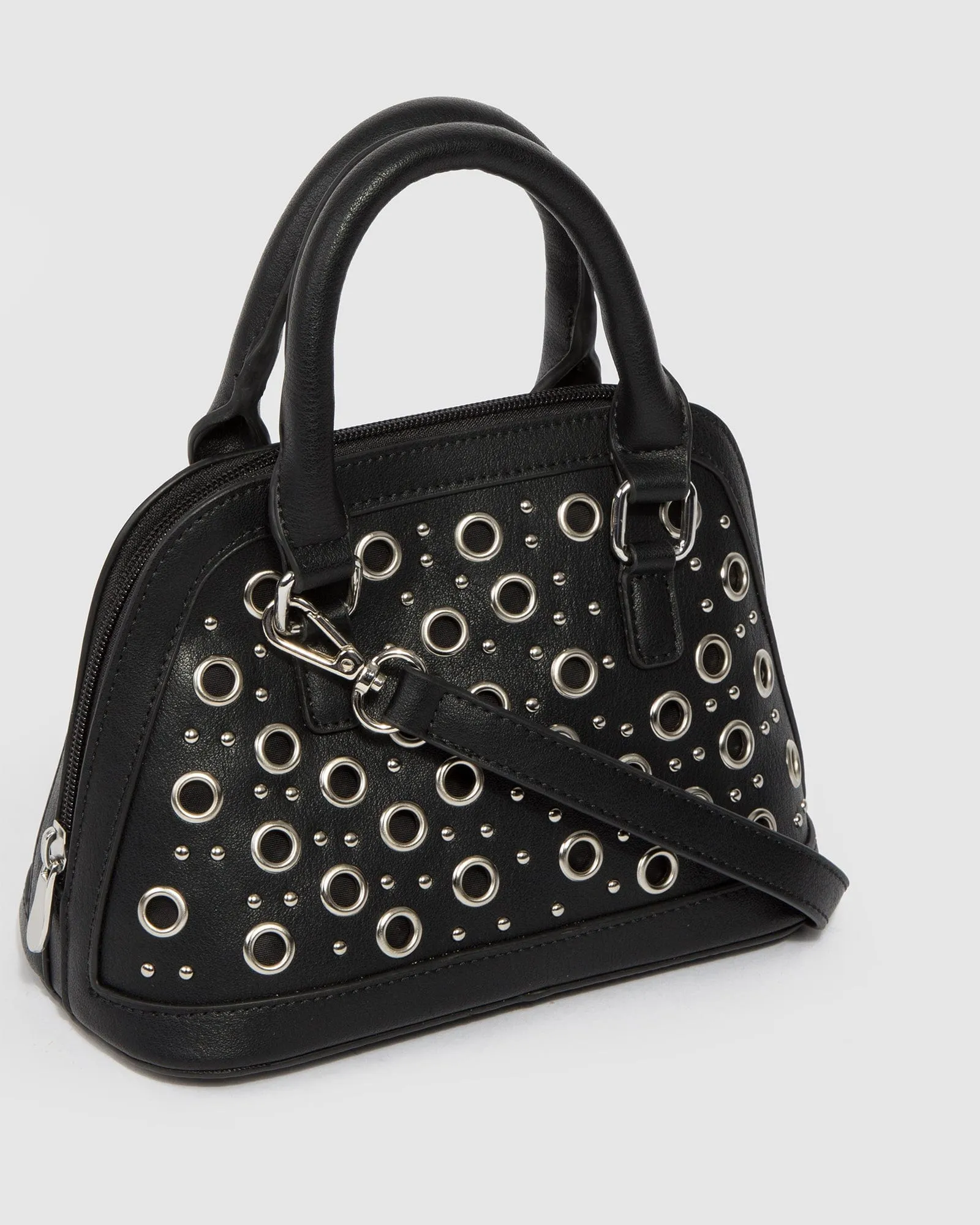 Black Vika Eyelet Mini Tote Bag