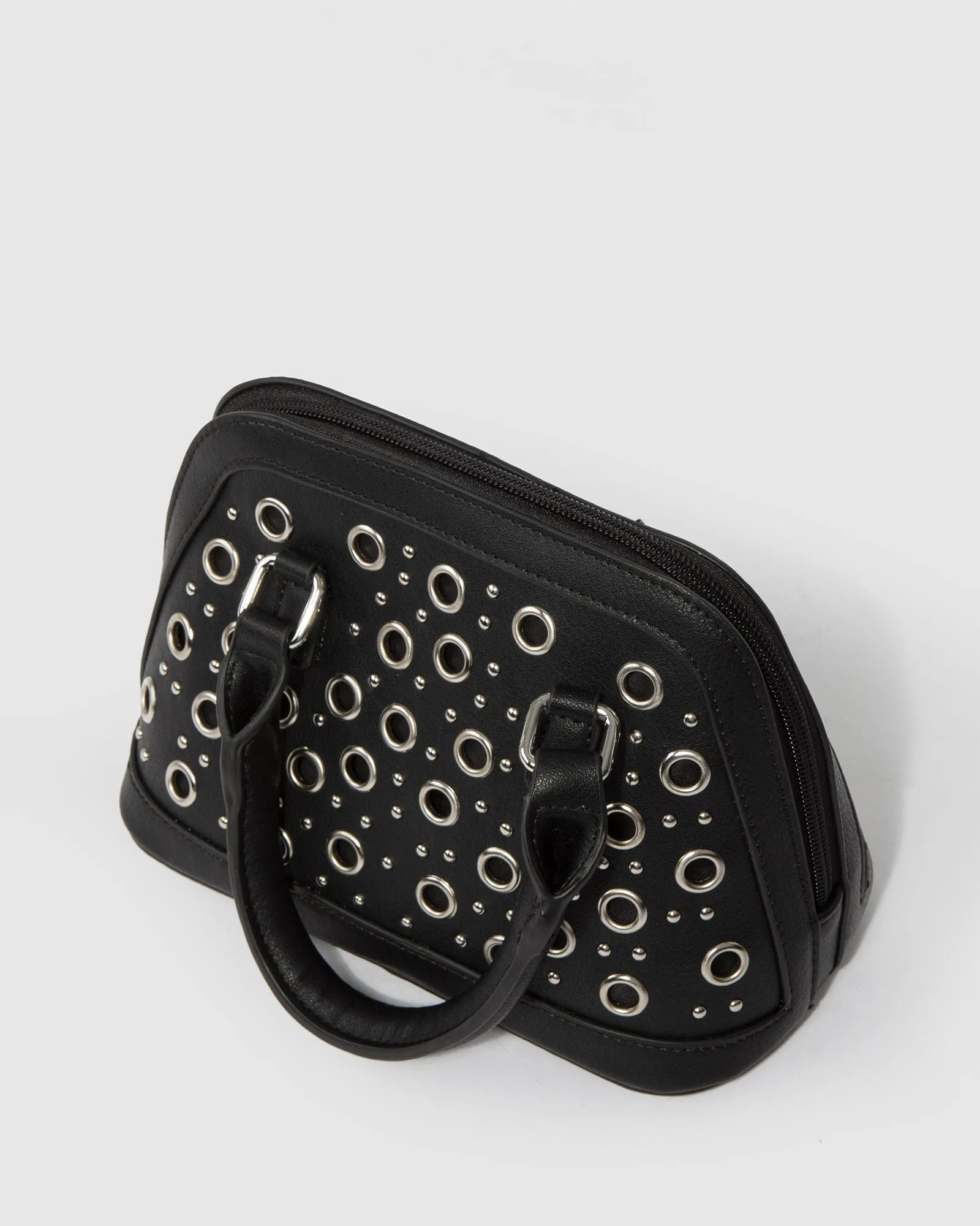 Black Vika Eyelet Mini Tote Bag