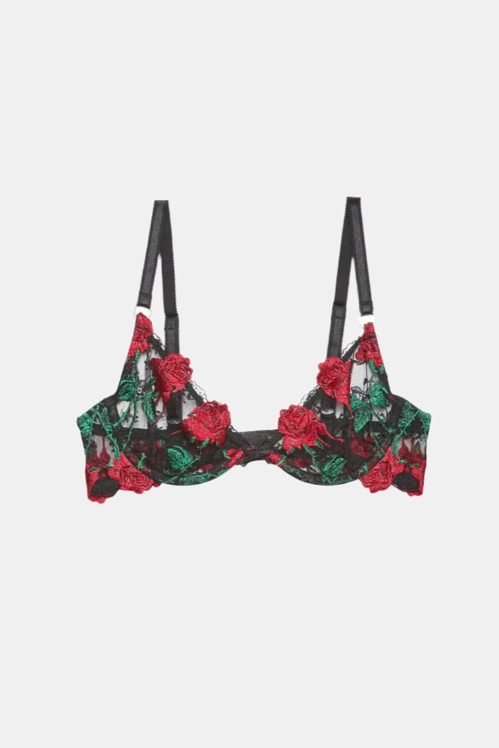 Bleeding Rose Embroidery Demi Bra in Black