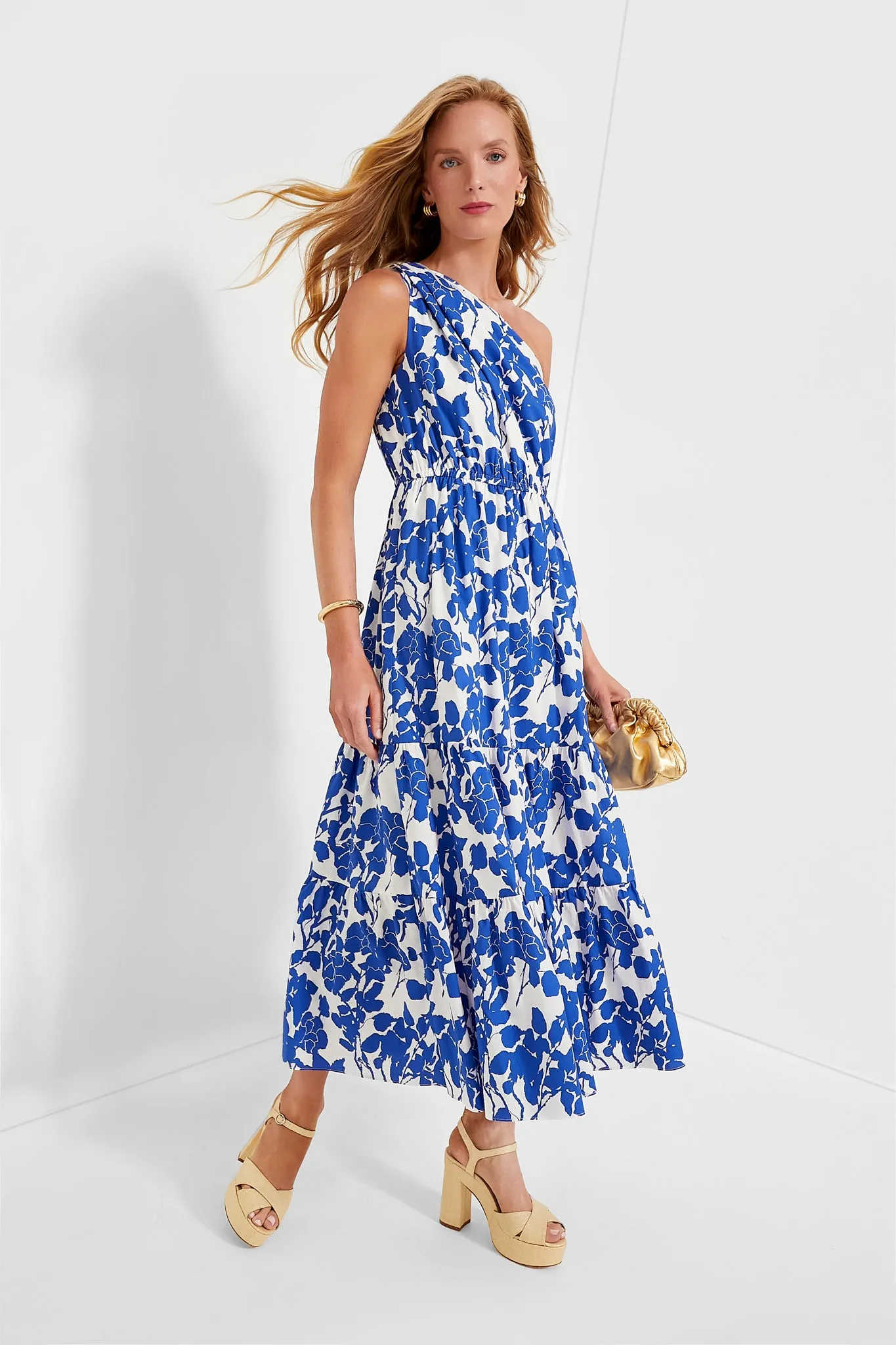 Blue Floral One Shoulder Sybil Maxi Dress