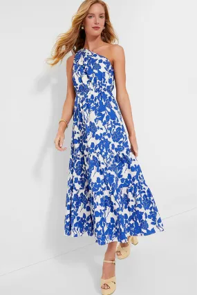 Blue Floral One Shoulder Sybil Maxi Dress