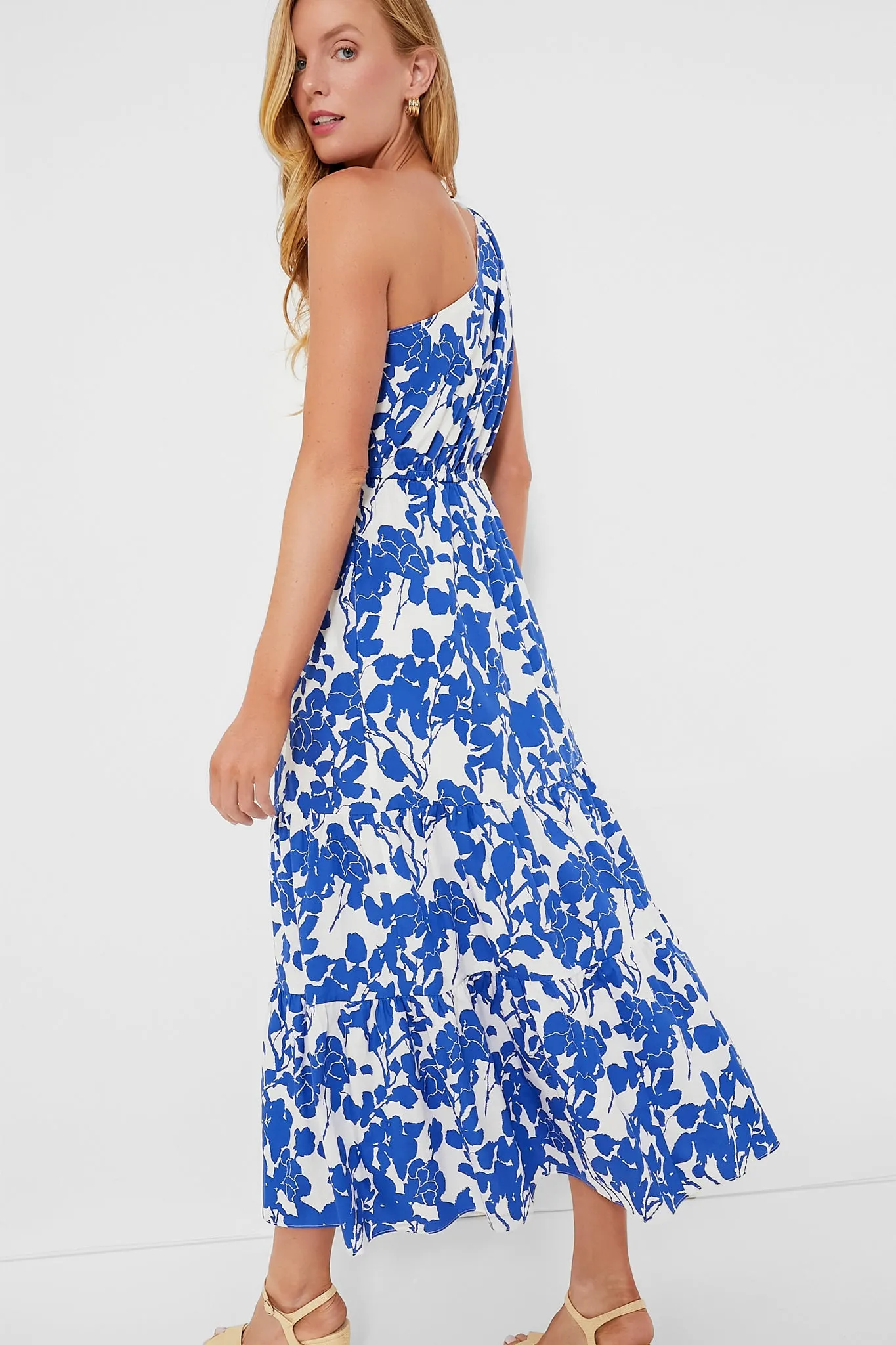 Blue Floral One Shoulder Sybil Maxi Dress