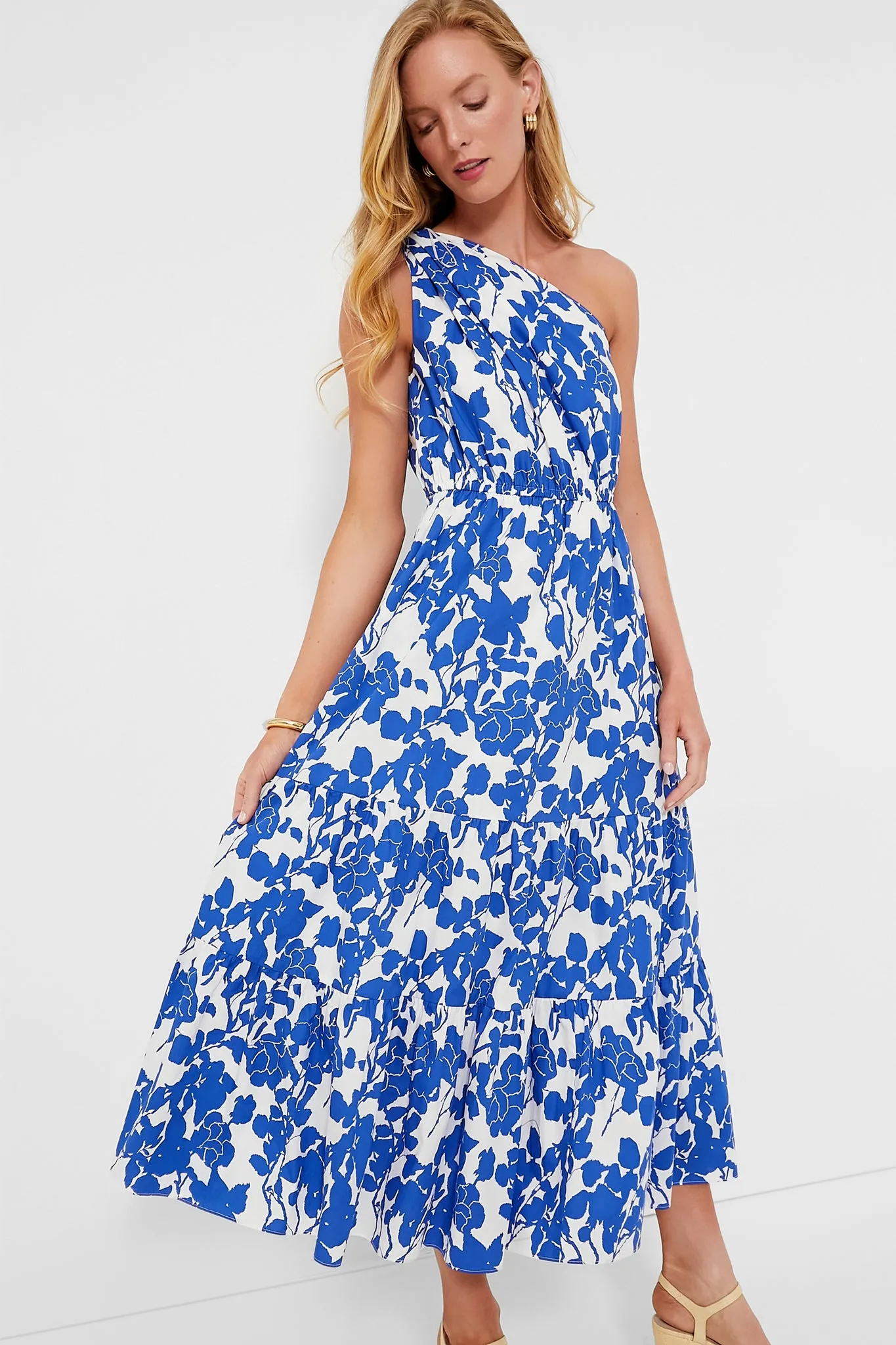 Blue Floral One Shoulder Sybil Maxi Dress