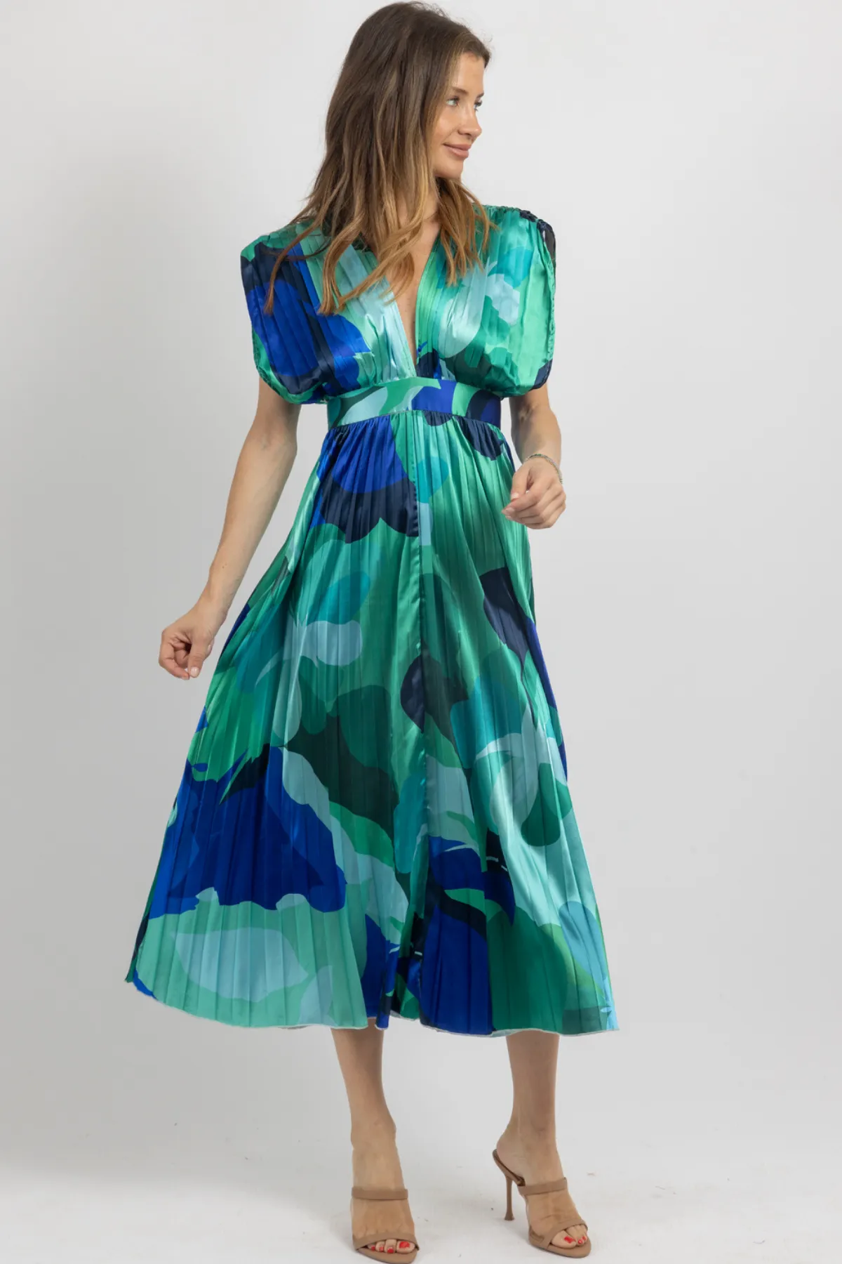 BLUE HUES STATEMENT SHOULDER DRESS