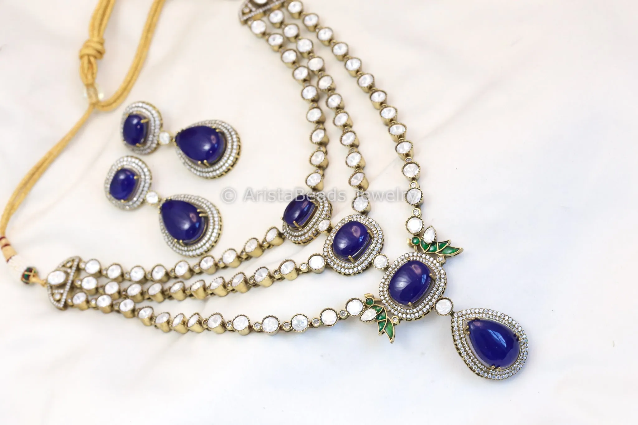 Blue Pota & Kundan Uncut Polki Kundan Set  (ABJ-N101-20)