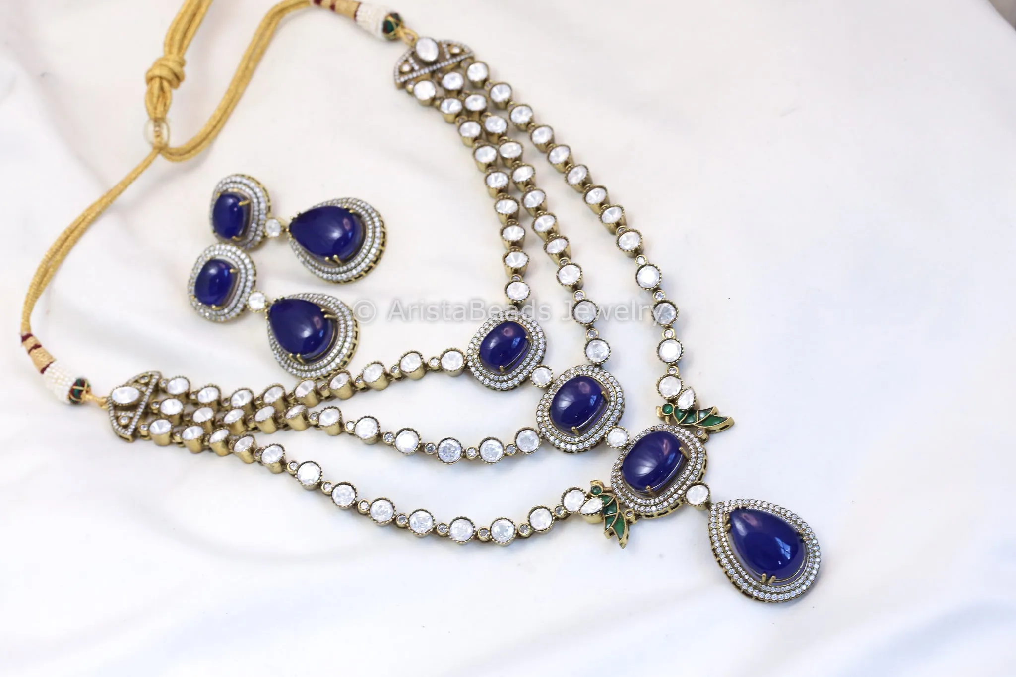 Blue Pota & Kundan Uncut Polki Kundan Set  (ABJ-N101-20)