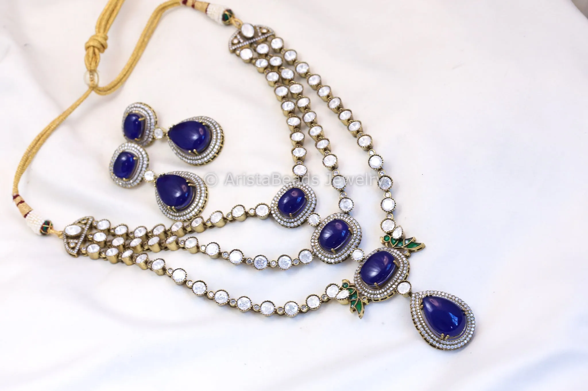 Blue Pota & Kundan Uncut Polki Kundan Set  (ABJ-N101-20)