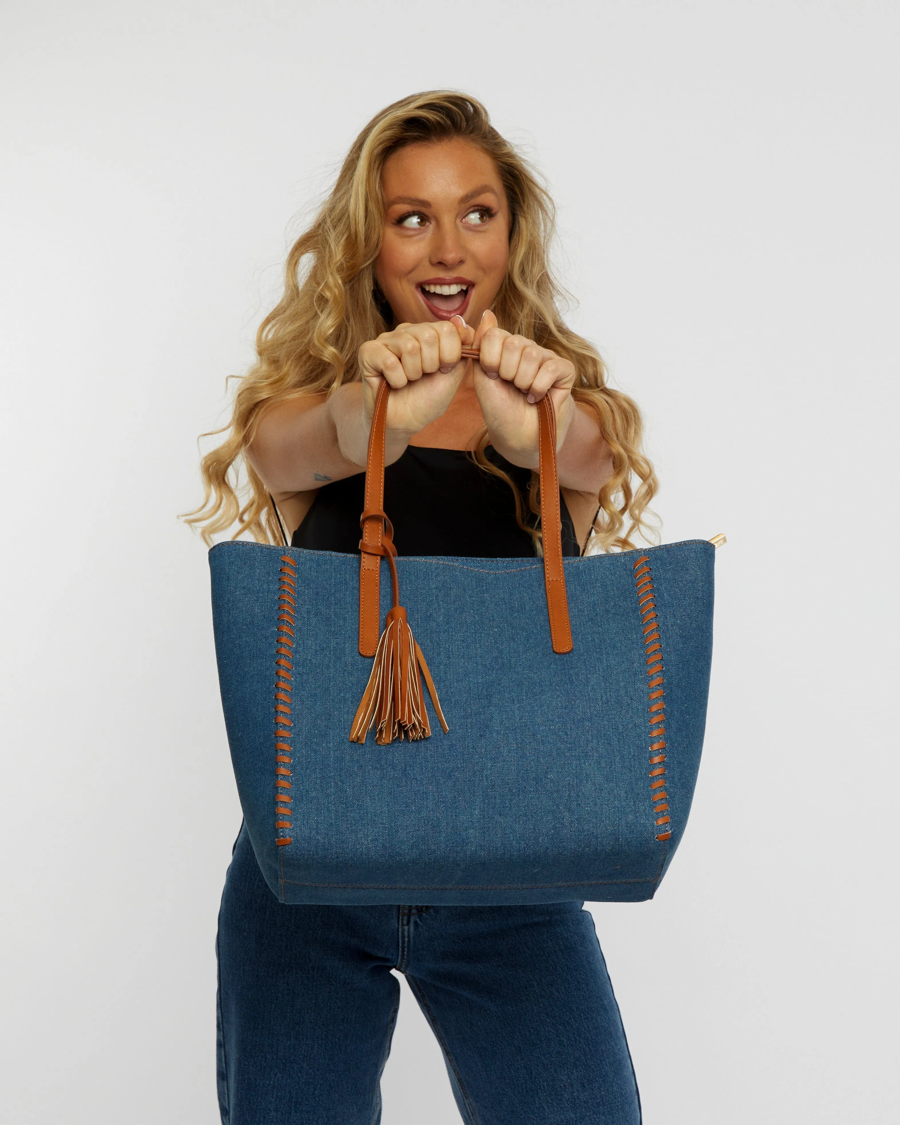 Blue Yesenia Tassel Tote Bag