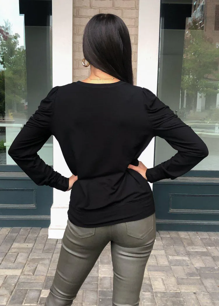 Bobi Puff Shoulder Sweatshirt-Black