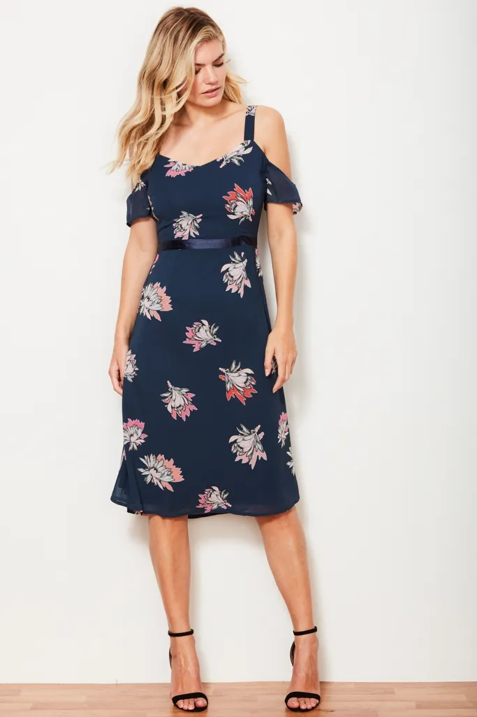 Bold Bloom Cold Shoulder Dress