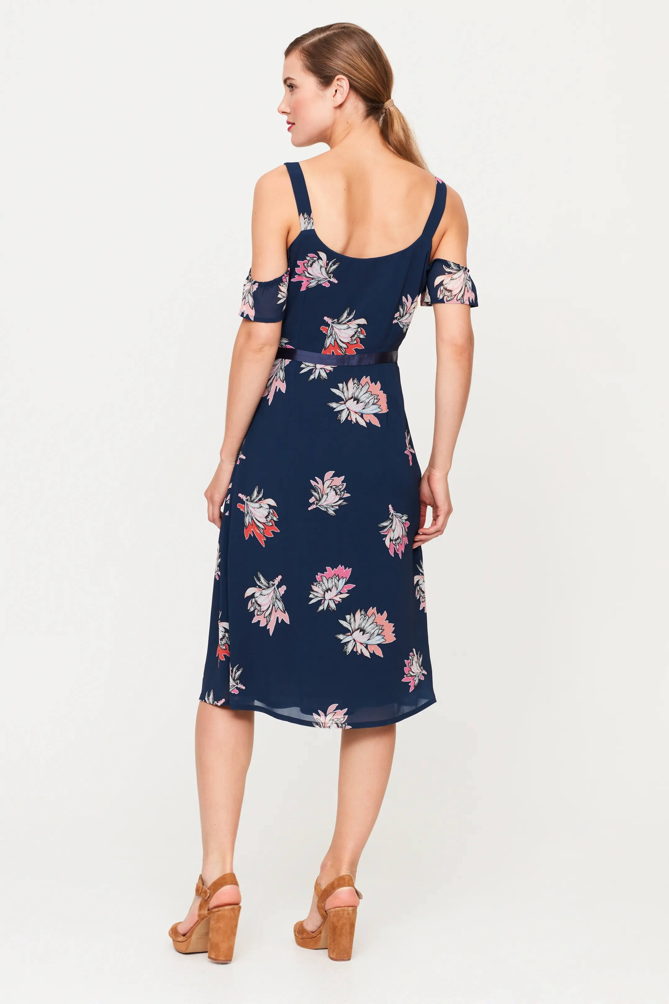 Bold Bloom Cold Shoulder Dress