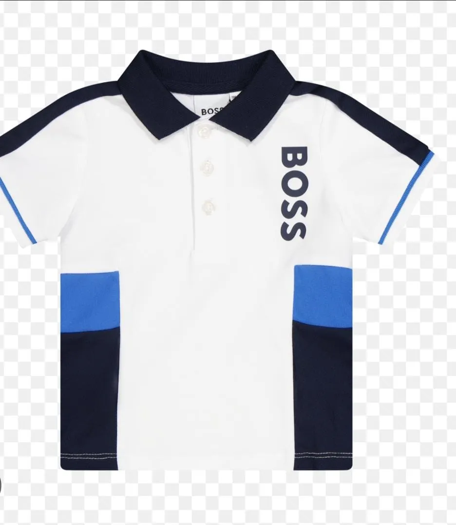 Boss White Polo Shirt with Vertical Logo