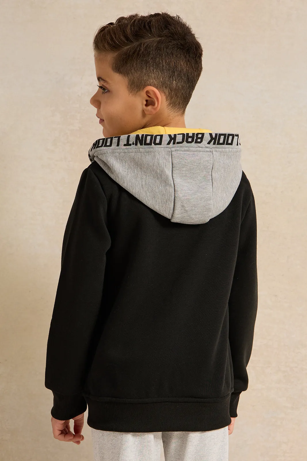 Boys Black And Grey Hooded Sweatshirt