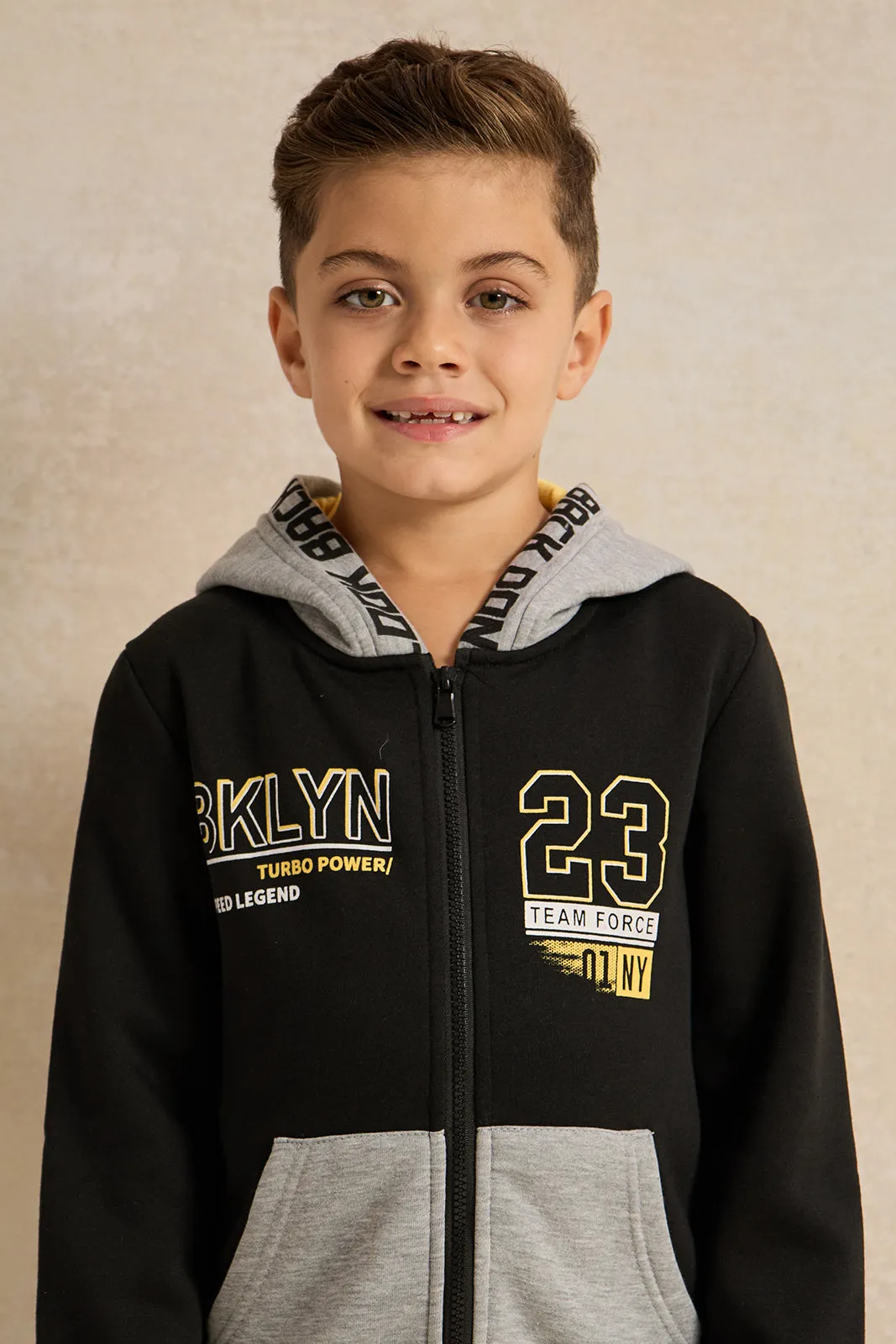 Boys Black And Grey Hooded Sweatshirt