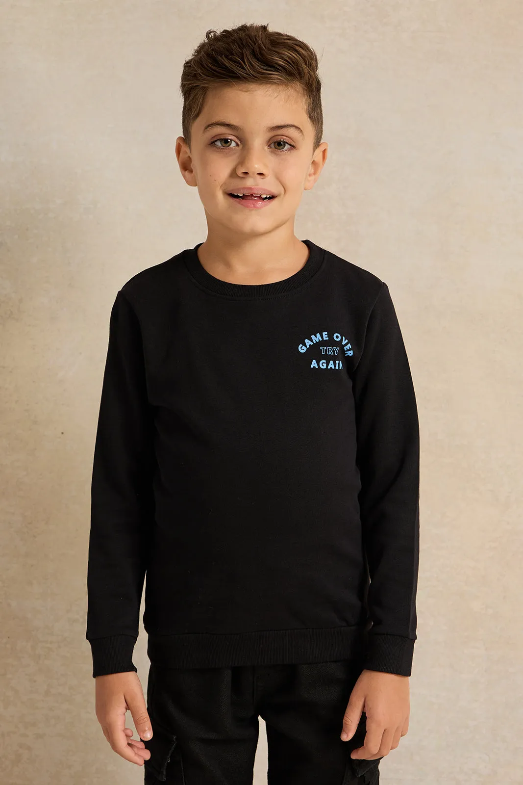 Boys Black Printed Sweatshirt