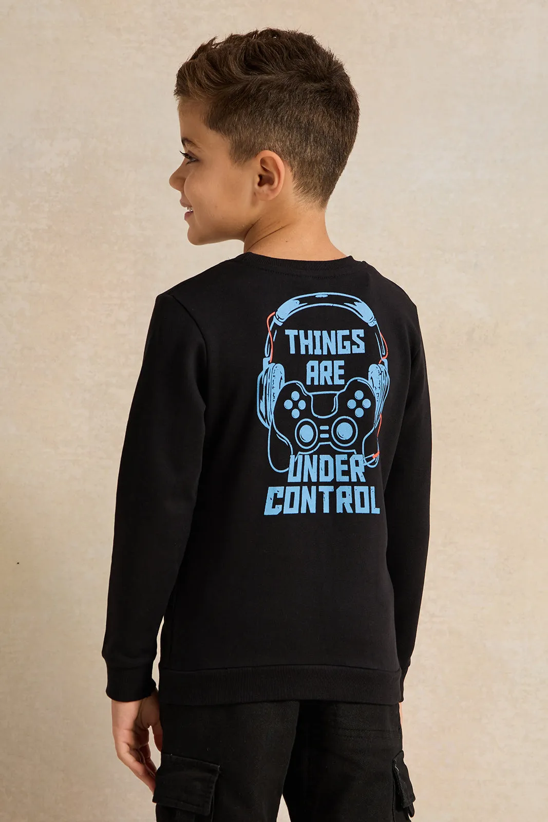 Boys Black Printed Sweatshirt