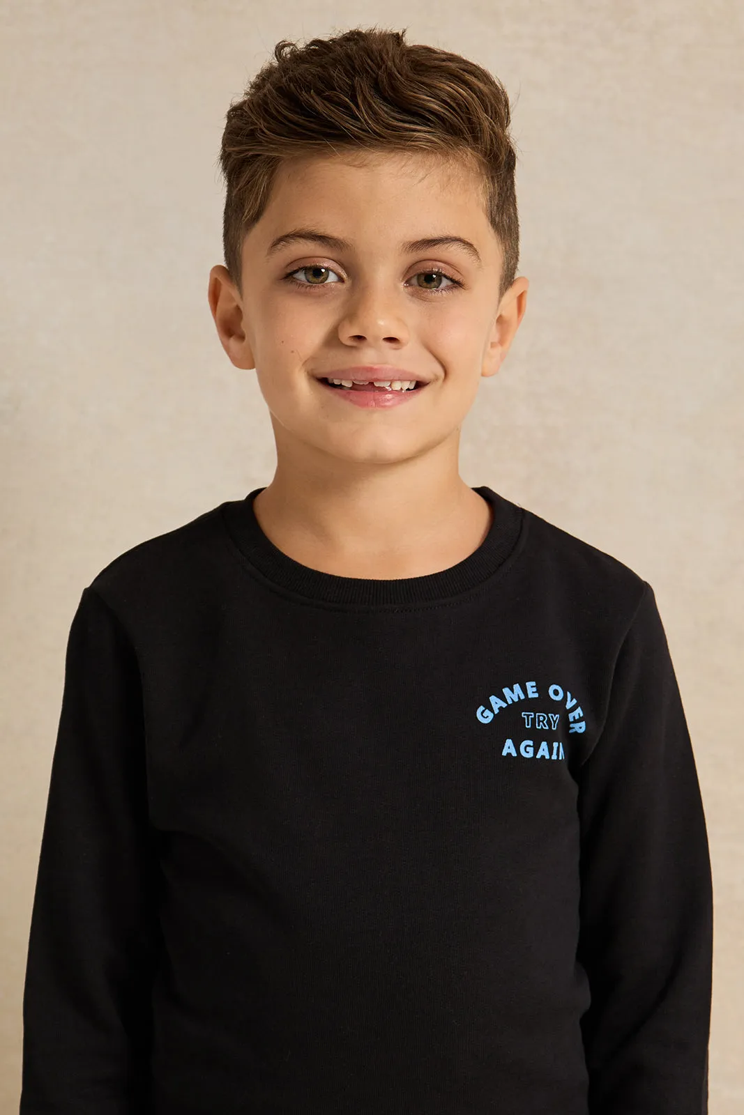 Boys Black Printed Sweatshirt