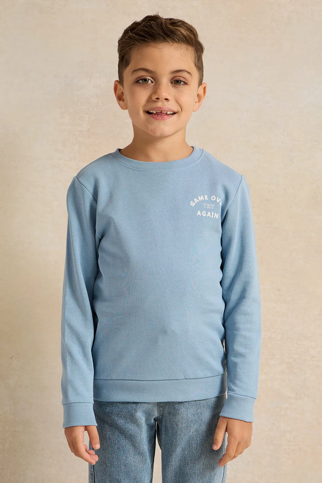 Boys Blue Printed Sweatshirt