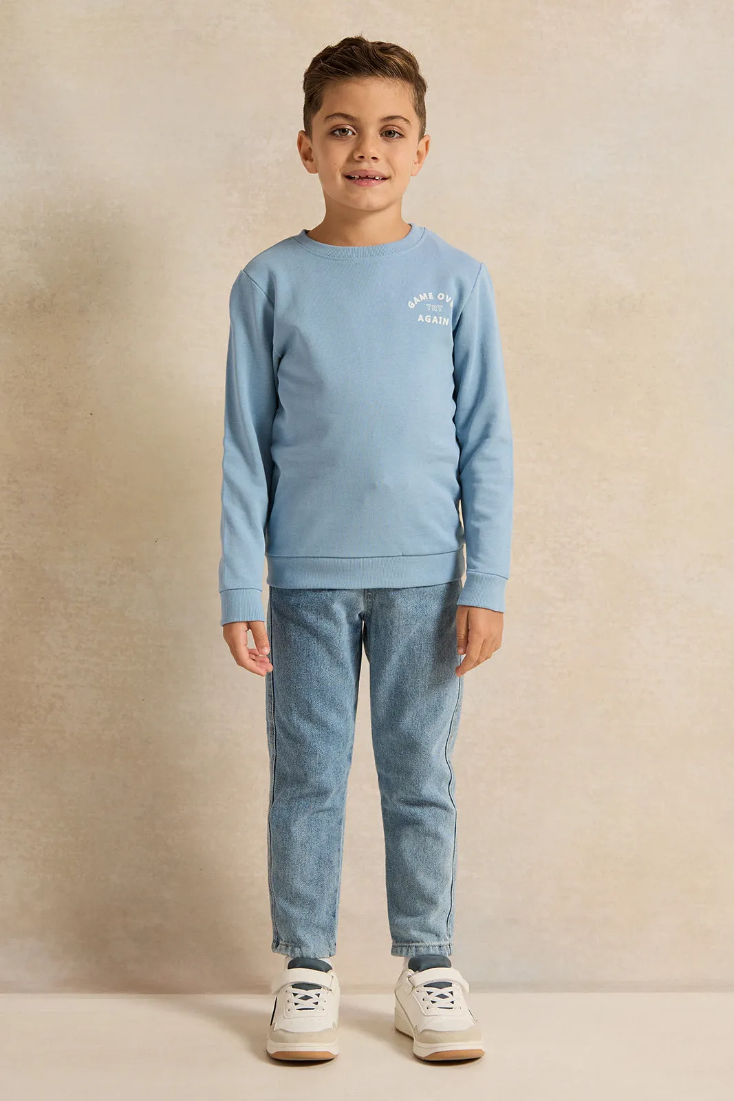 Boys Blue Printed Sweatshirt