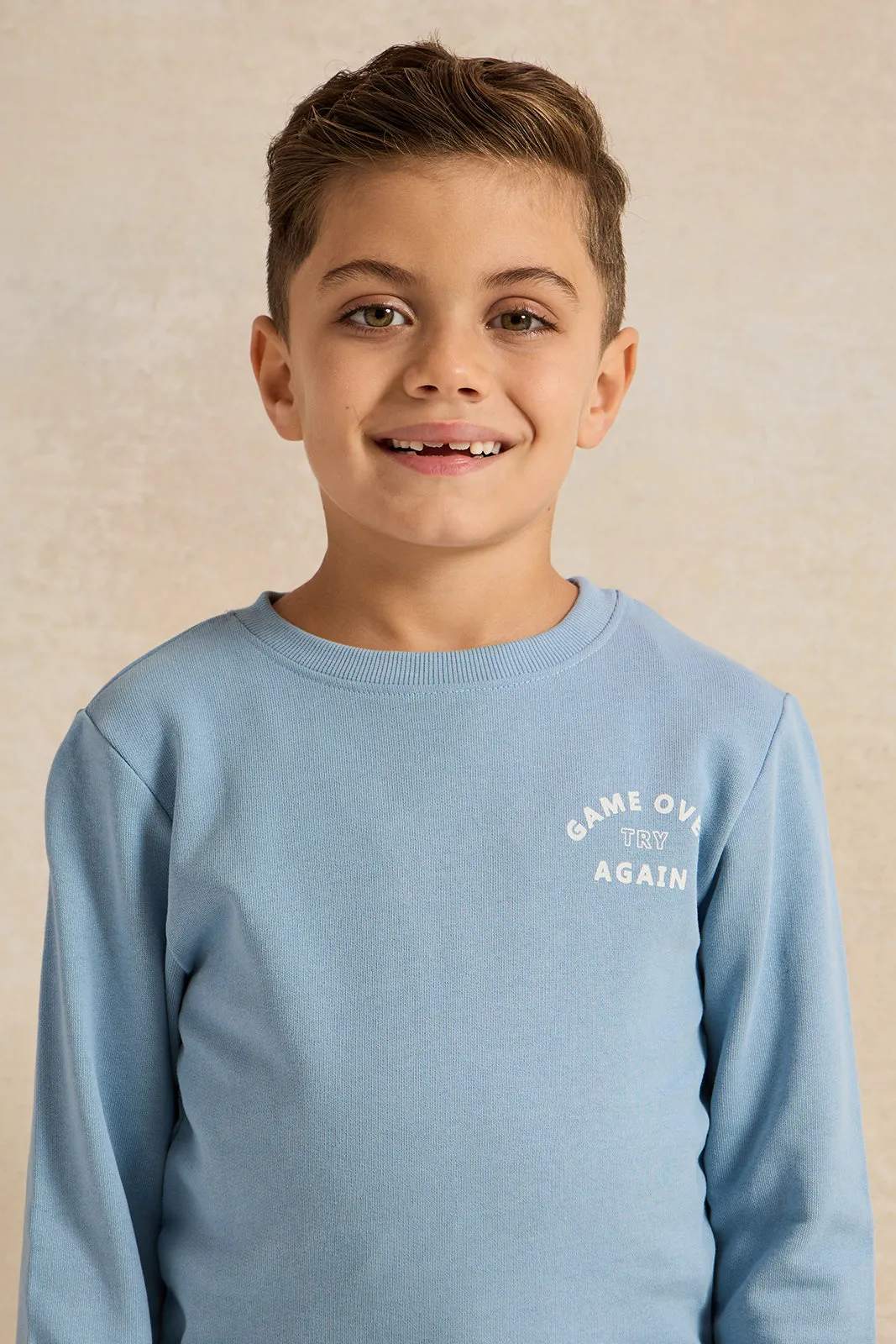 Boys Blue Printed Sweatshirt