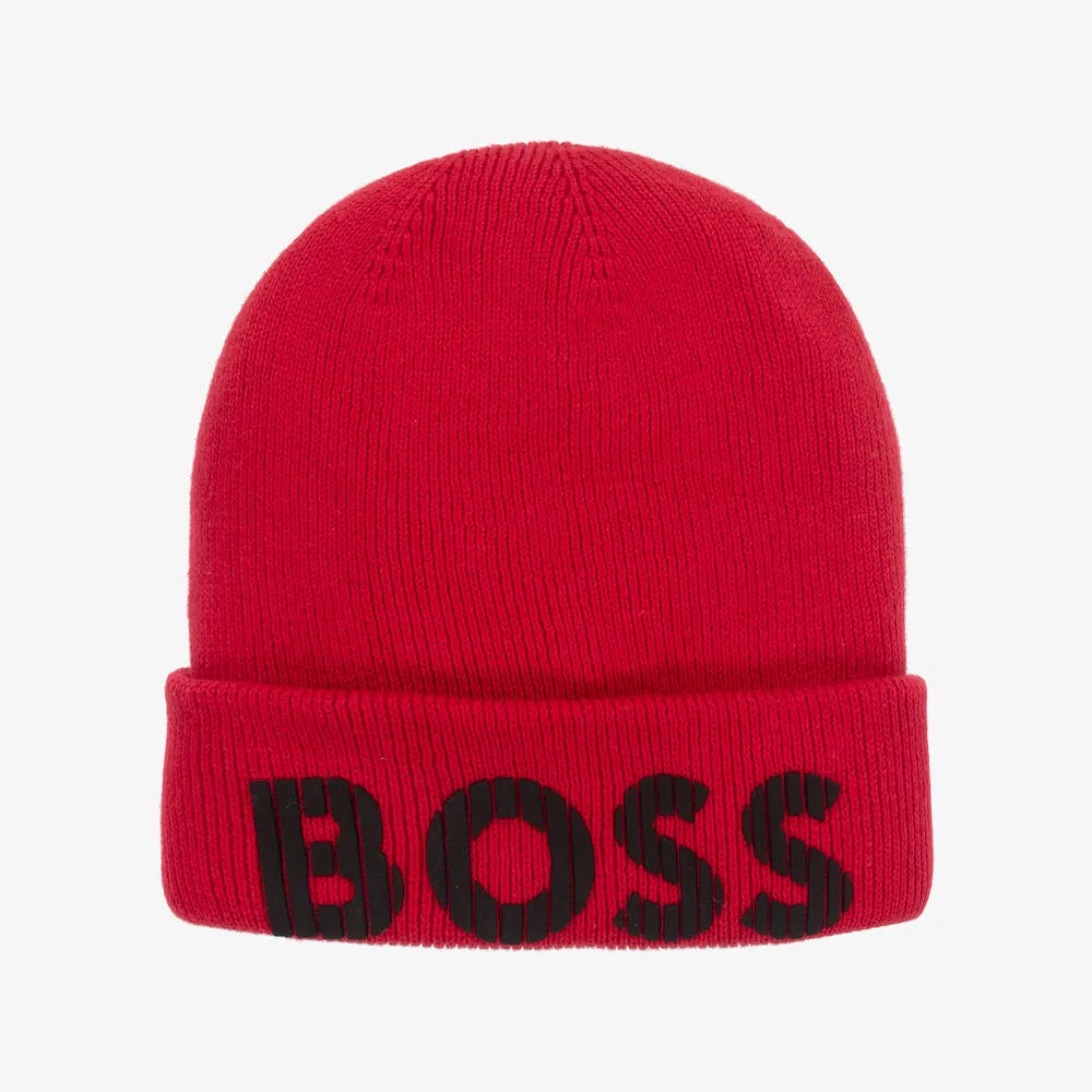 Boys Red Knitted Beanie Hat