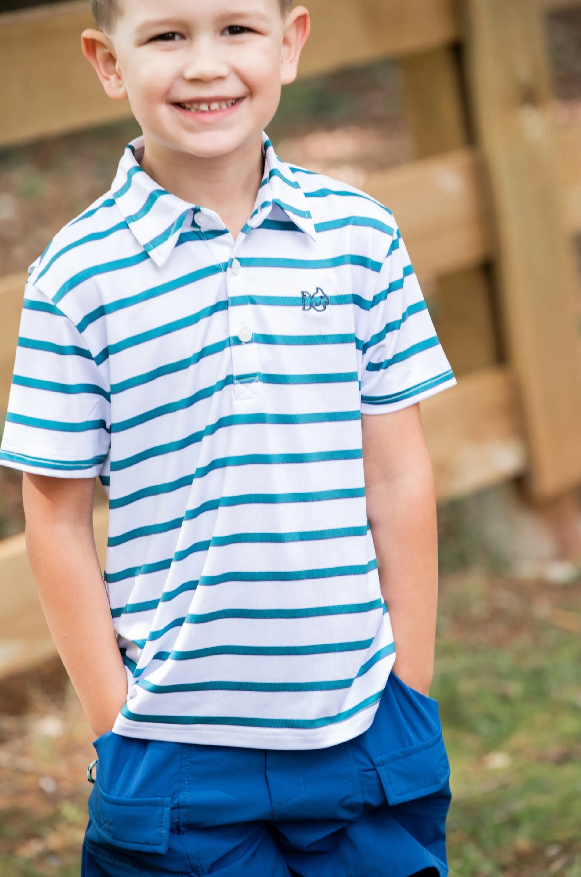 Boys' Short Sleeve Pro Performance Polo in Alexandrite Fairway Stripe