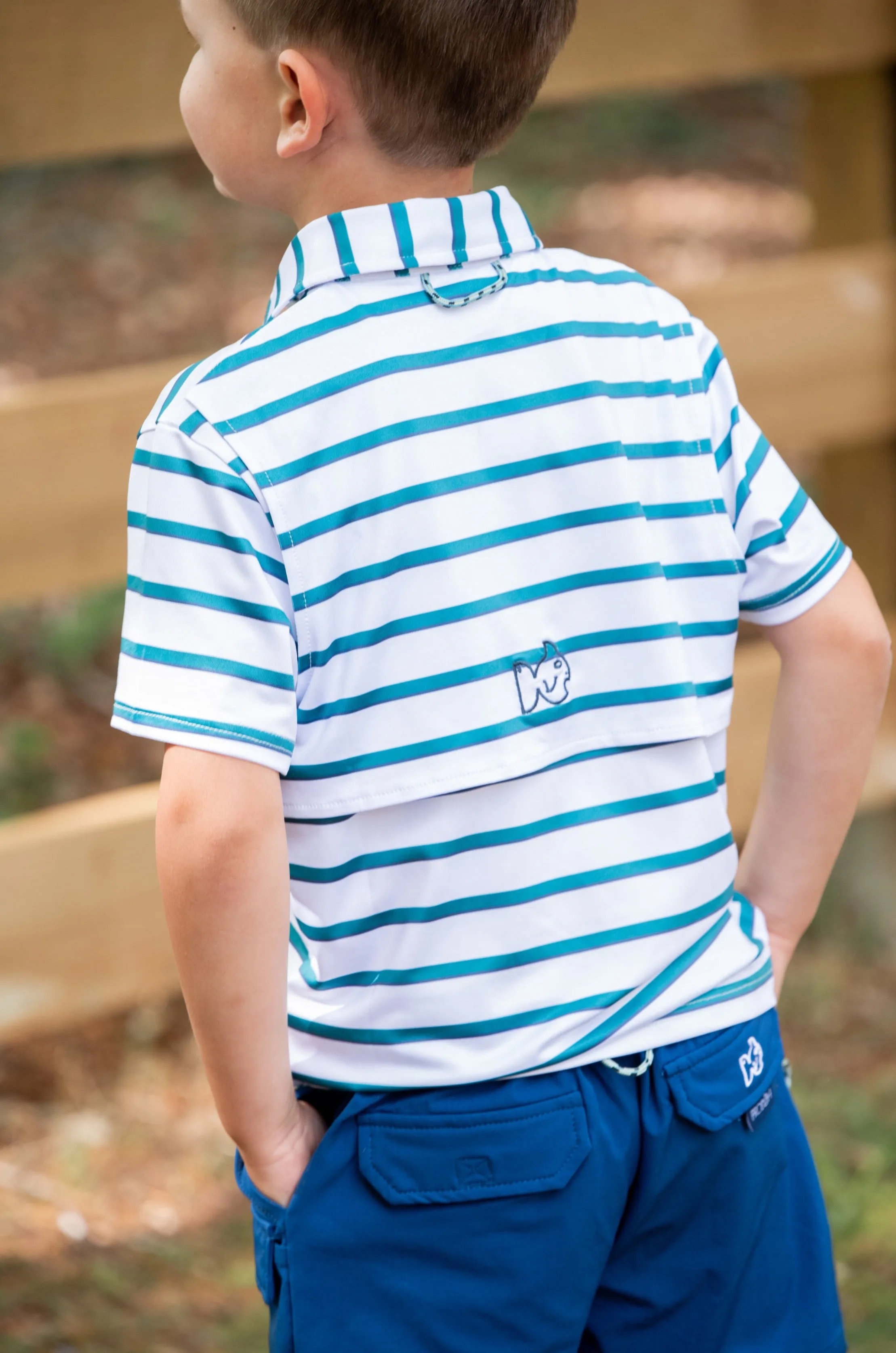 Boys' Short Sleeve Pro Performance Polo in Alexandrite Fairway Stripe