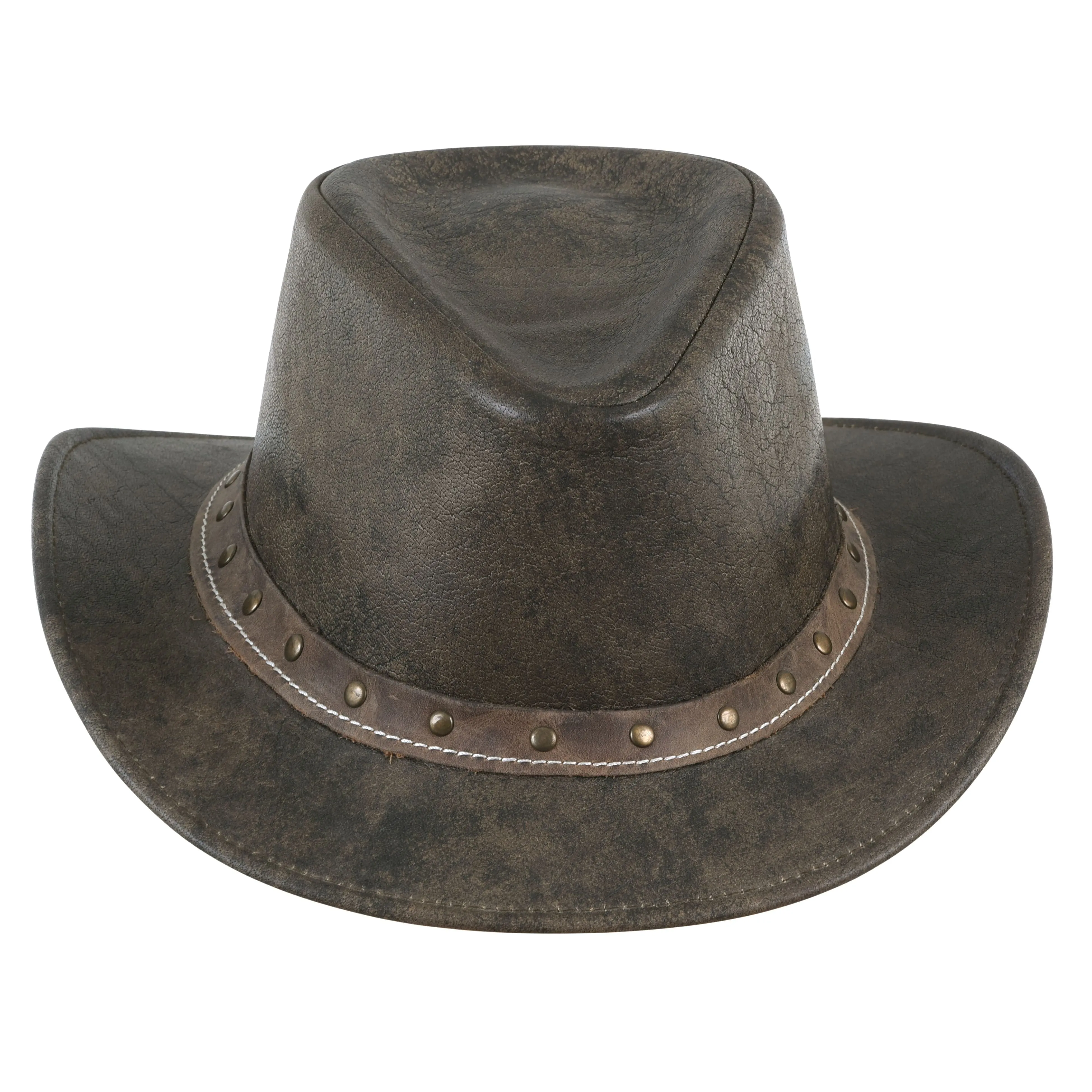 Brown Ditressed Leather Western Style Cowboy Hat