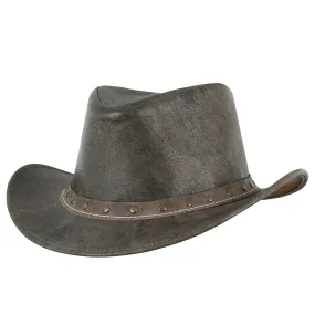 Brown Ditressed Leather Western Style Cowboy Hat