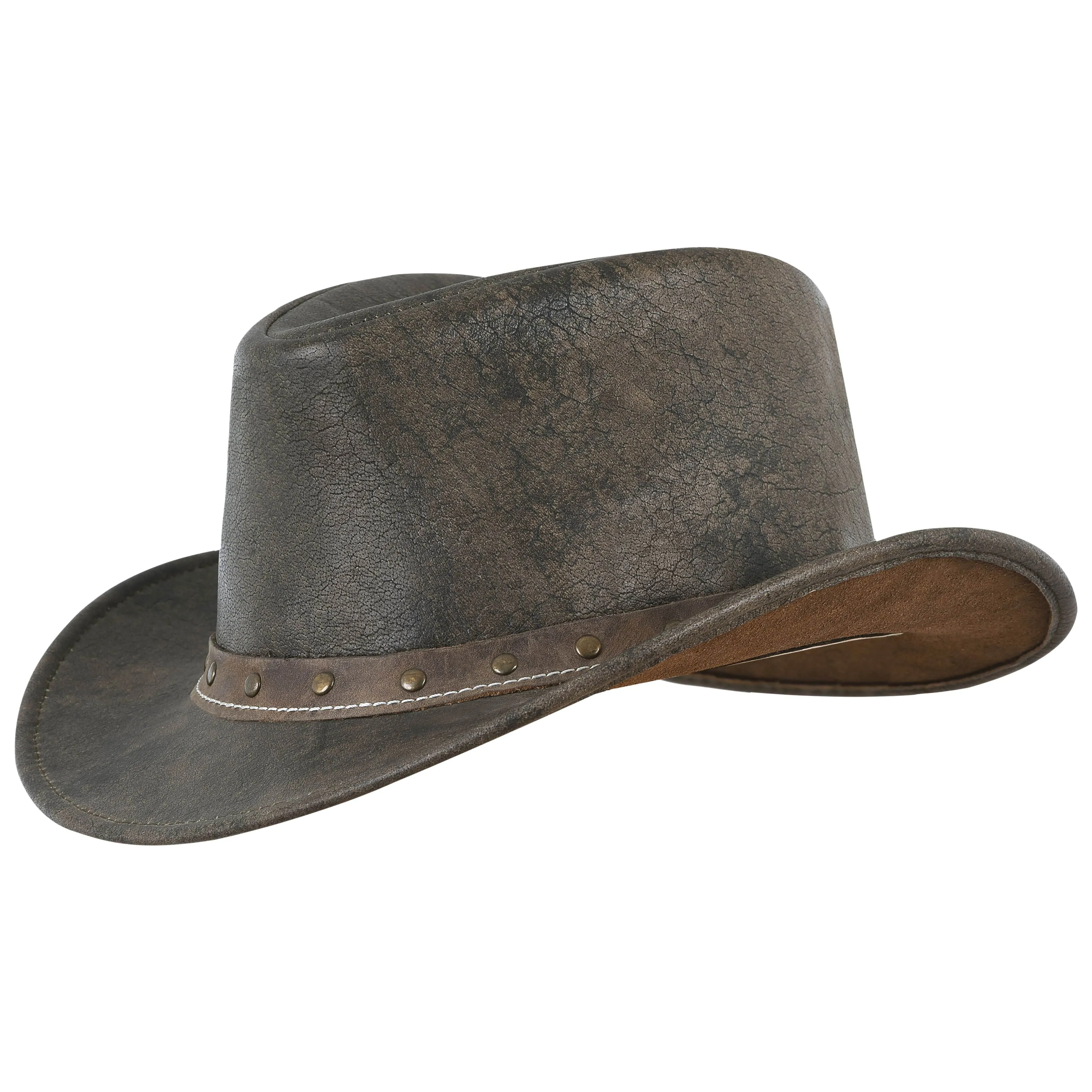 Brown Ditressed Leather Western Style Cowboy Hat