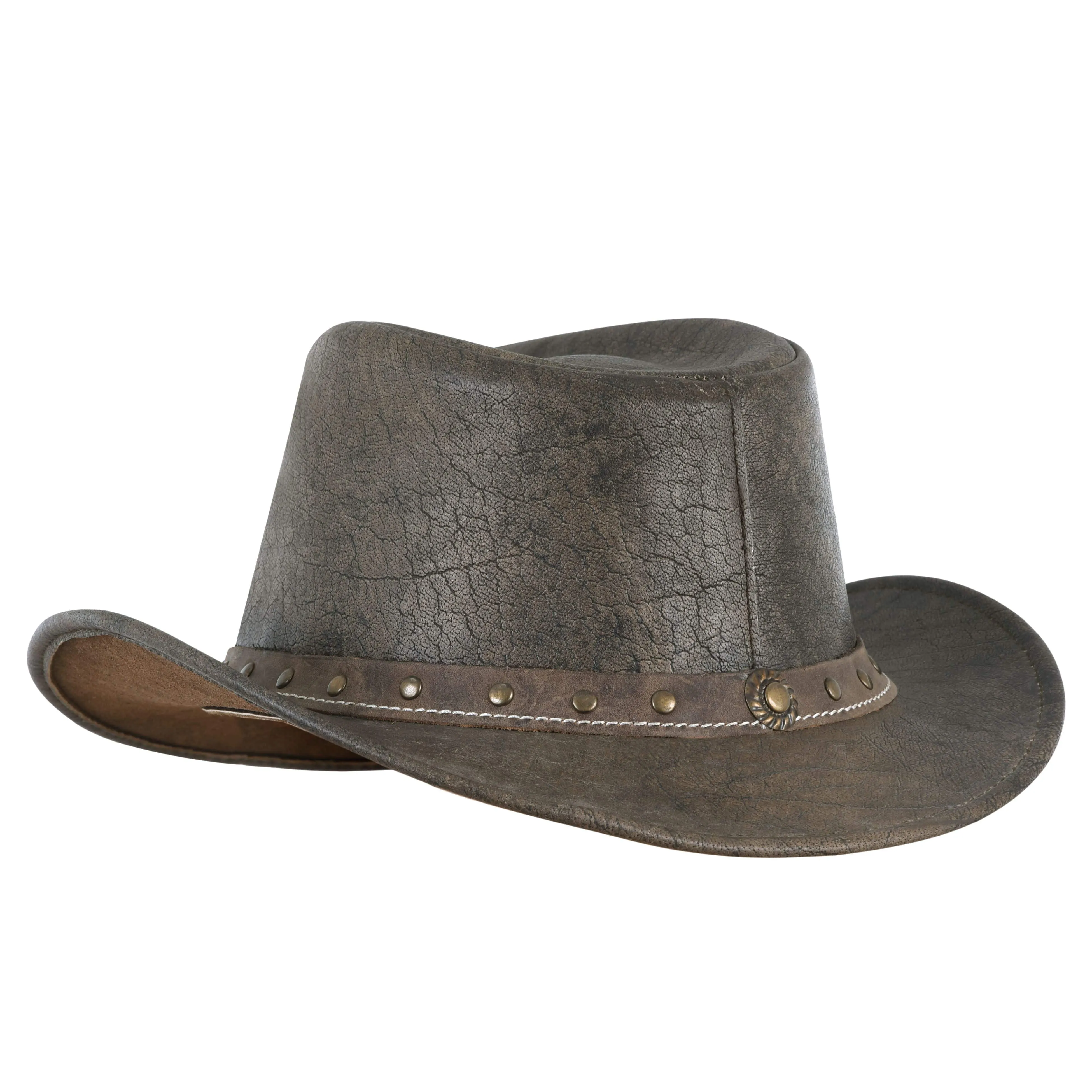 Brown Ditressed Leather Western Style Cowboy Hat