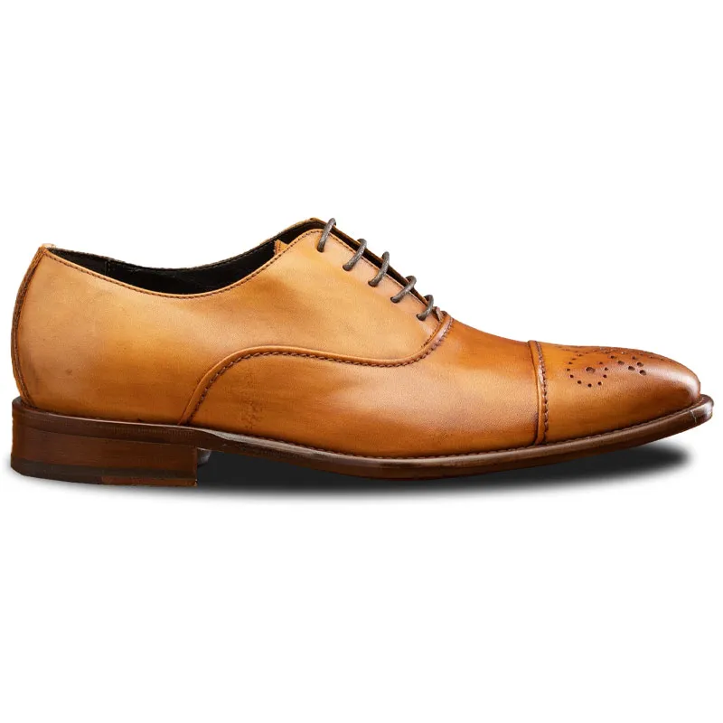 Dark Caramel Cap Toe Oxfords by Calzoleria Toscana