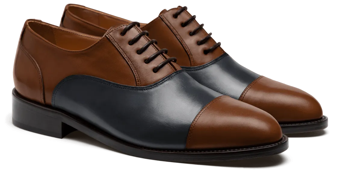 Blue & Brown Leather Cap Toe Oxfords