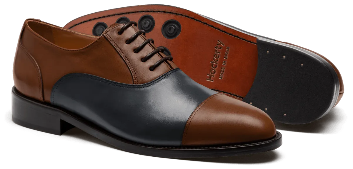 Blue & Brown Leather Cap Toe Oxfords