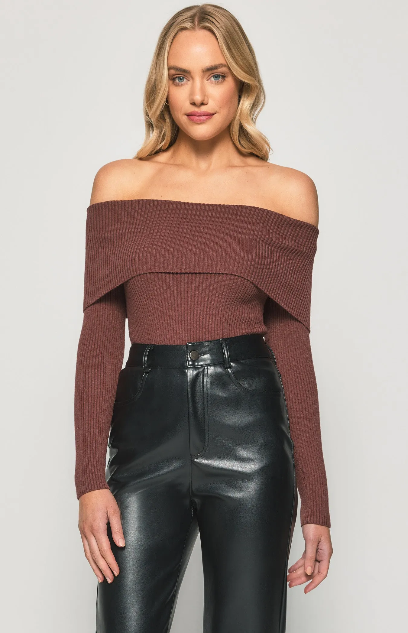 Off Shoulder Bodysuit in Chocolate Brown