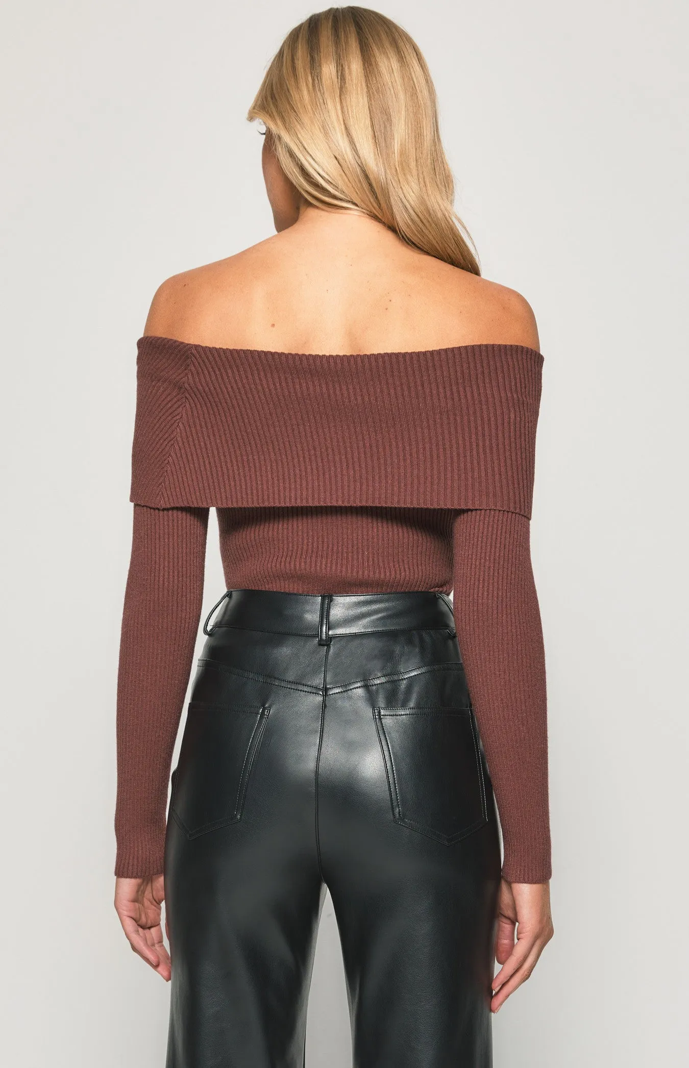 Off Shoulder Bodysuit in Chocolate Brown