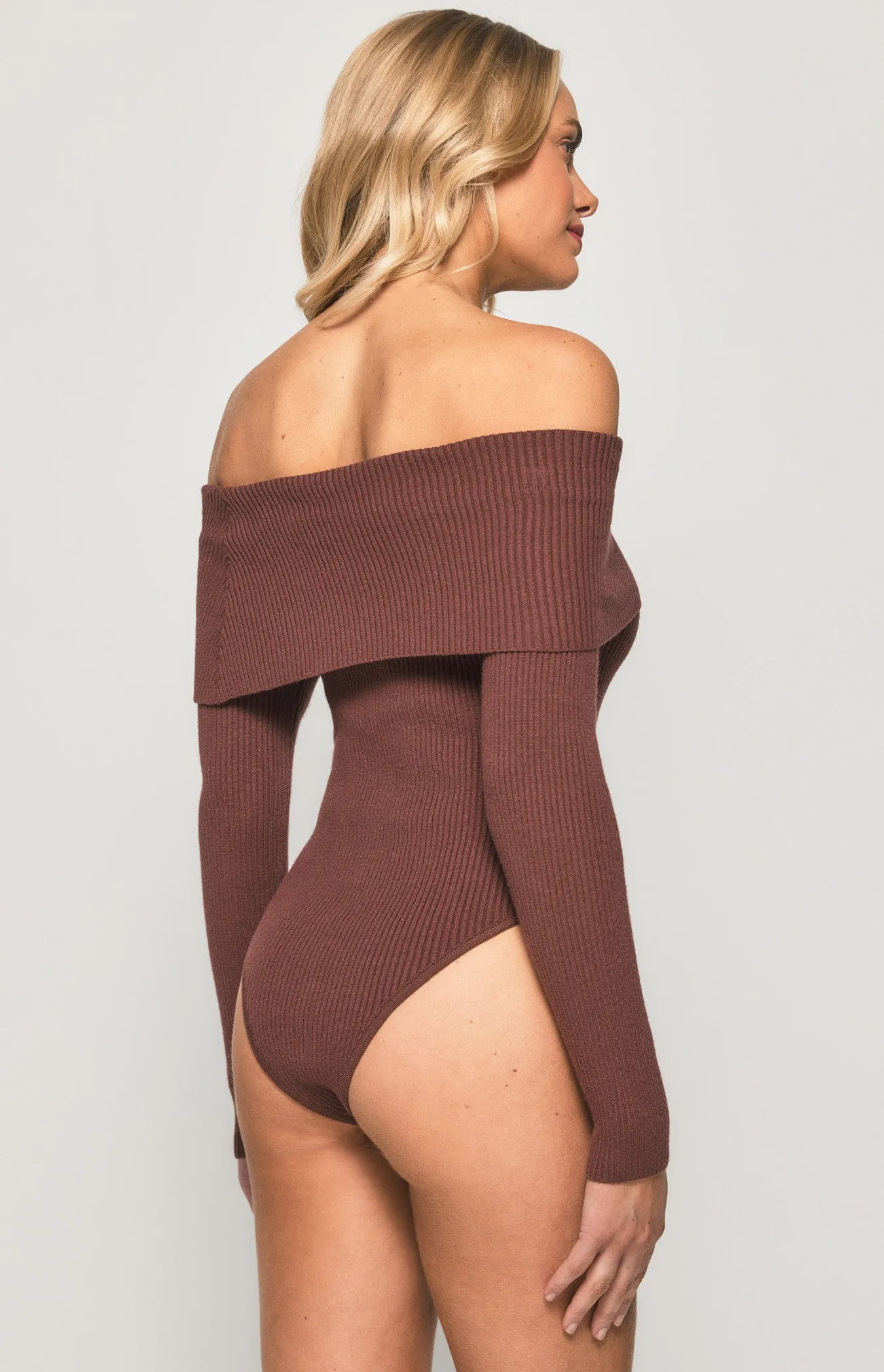 Off Shoulder Bodysuit in Chocolate Brown