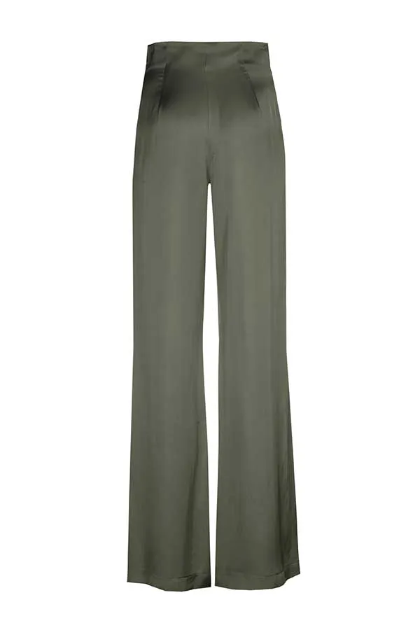 Caroline Biss KHAKI SHINY VISCOSE TROUSERS