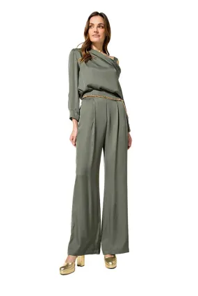 Caroline Biss KHAKI SHINY VISCOSE TROUSERS