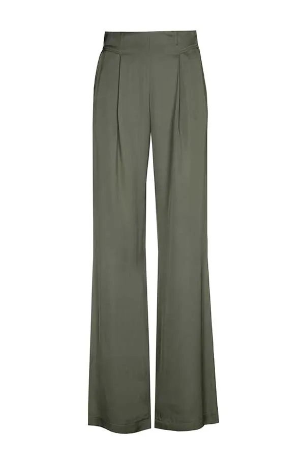 Caroline Biss KHAKI SHINY VISCOSE TROUSERS