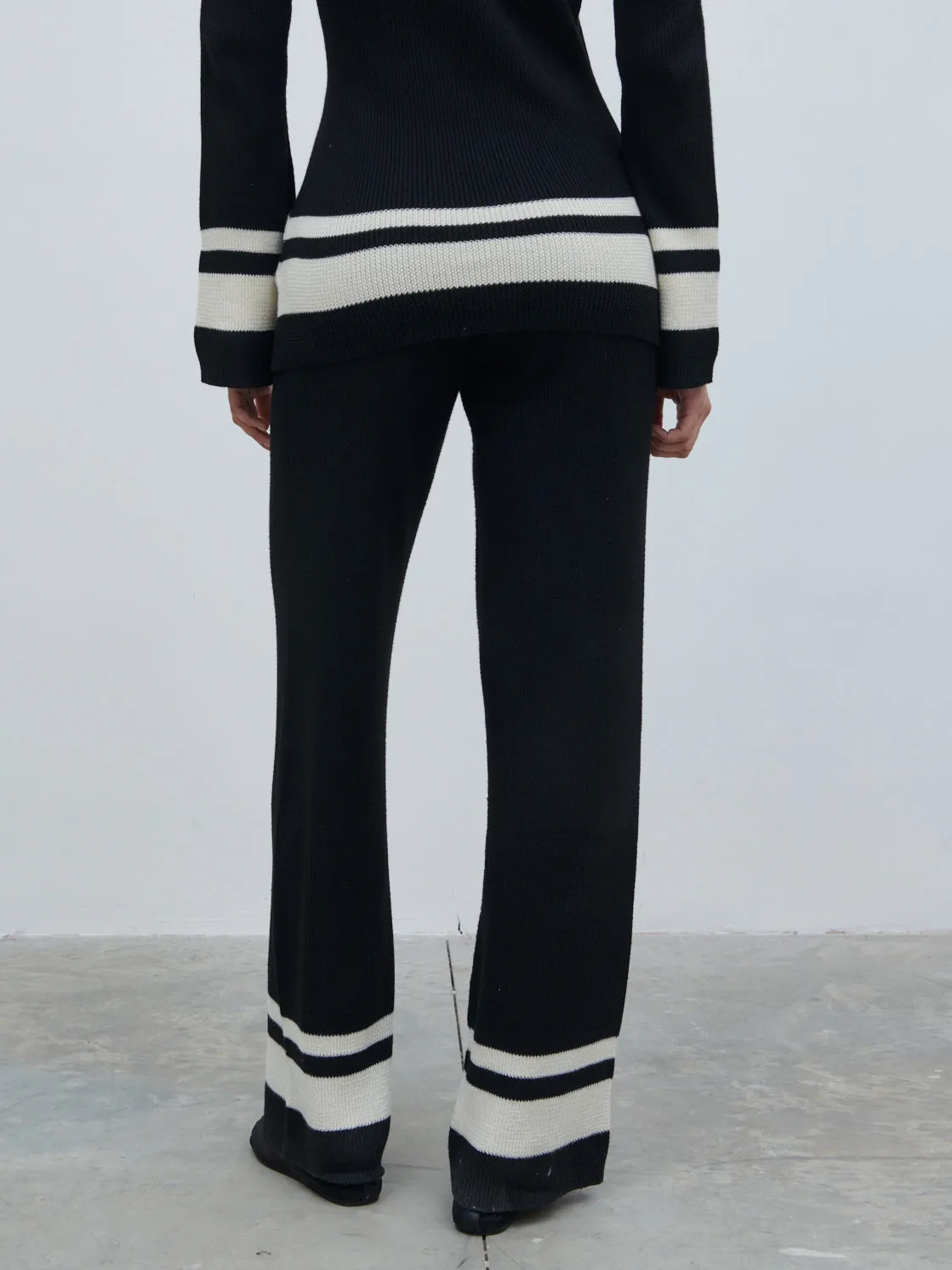 Cassie Contrast Knit Trousers - Black and Cream